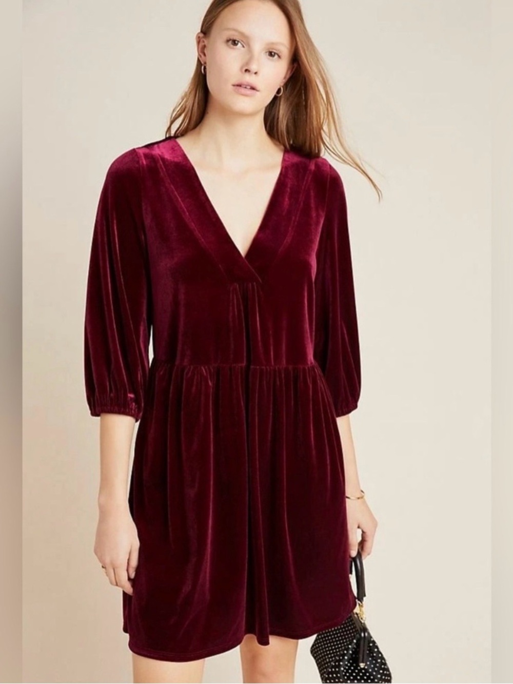 Anthropologie Amadi Greta Velvet Tunic Dress Burgundy Size Small